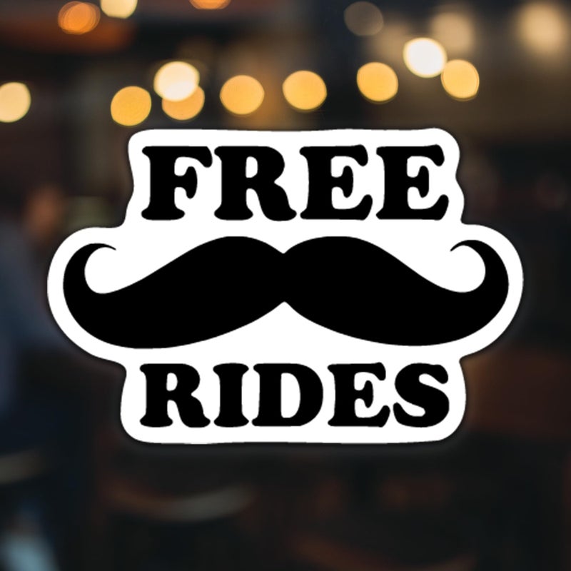 KCD Free Mustache Rides Vinyl Decal Sticker | Cars Trucks Vans Walls Laptops Cups | Black on White Background | 5.5 inches | KCD1496 - Image 2